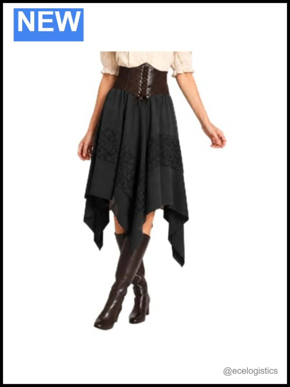 Renaissance Skirt with Corset Belt, High-Low Handkerchief Hem